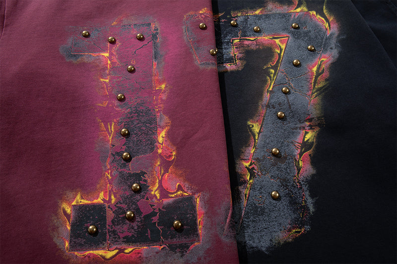 T-shirt manches longues effet superposé Flame 17 – Bas délavé, clous