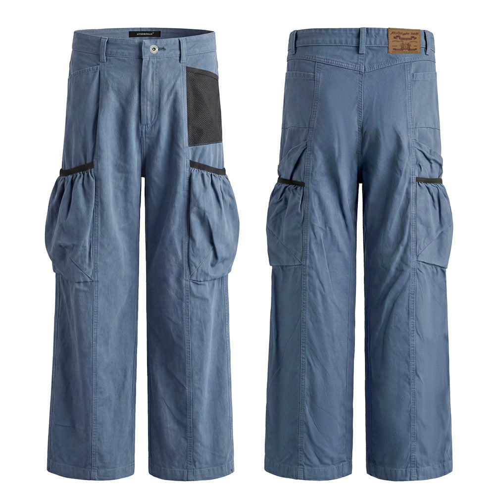 Men's Loose Fit Cargo Pants Wide Leg Bubble Pocket Deconstructed Trousers