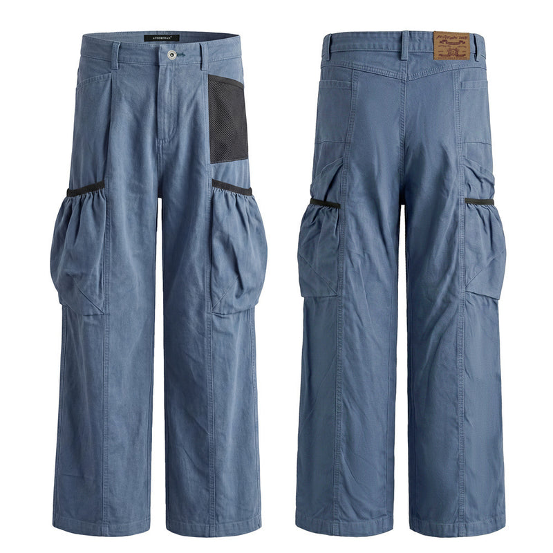 Men's Loose Fit Cargo Pants Wide Leg Bubble Pocket Deconstructed Trousers