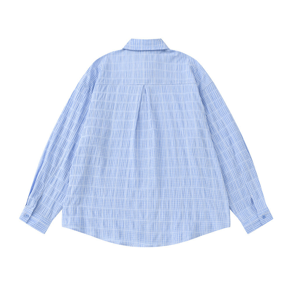 Men's Plaid Textured Long-Sleeve Oversized Button-Up Shirt