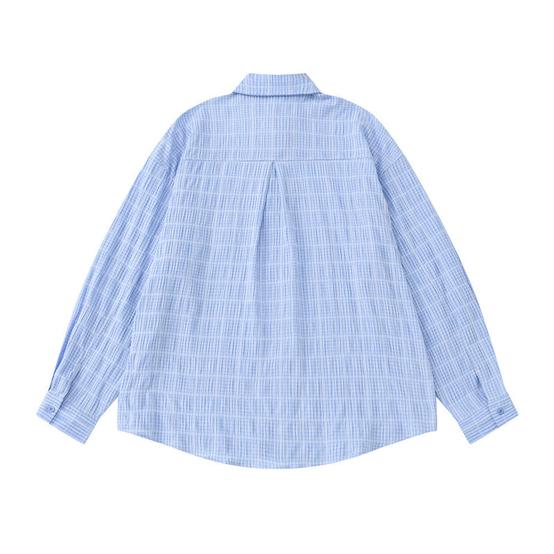 Men's Plaid Textured Long-Sleeve Oversized Button-Up Shirt