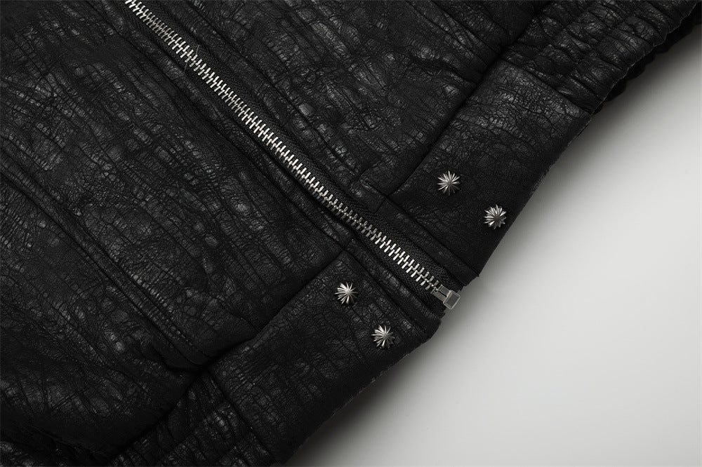 Chaqueta bomber punk oversize – Ribete de pelo sintético, cuello con tira y acolchado cálido