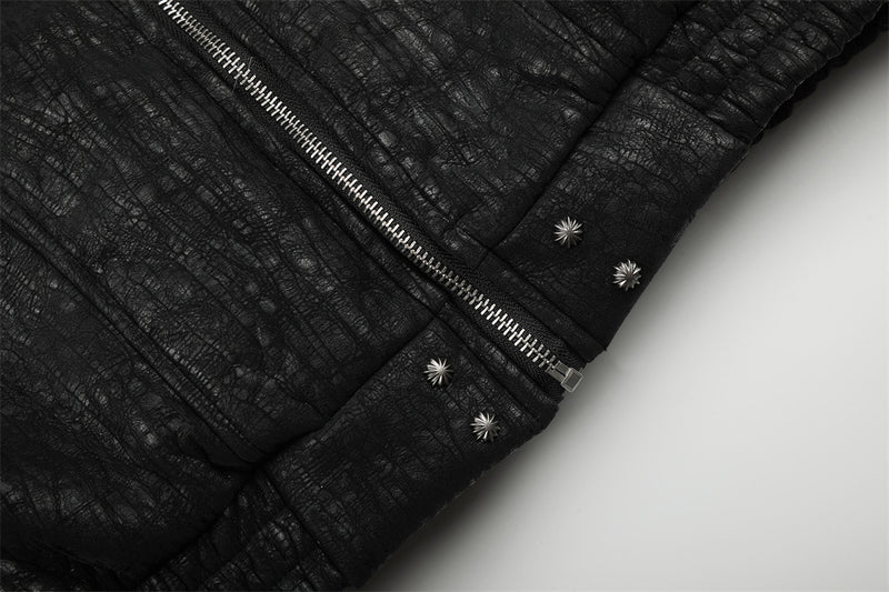 Chaqueta bomber punk oversize – Ribete de pelo sintético, cuello con tira y acolchado cálido