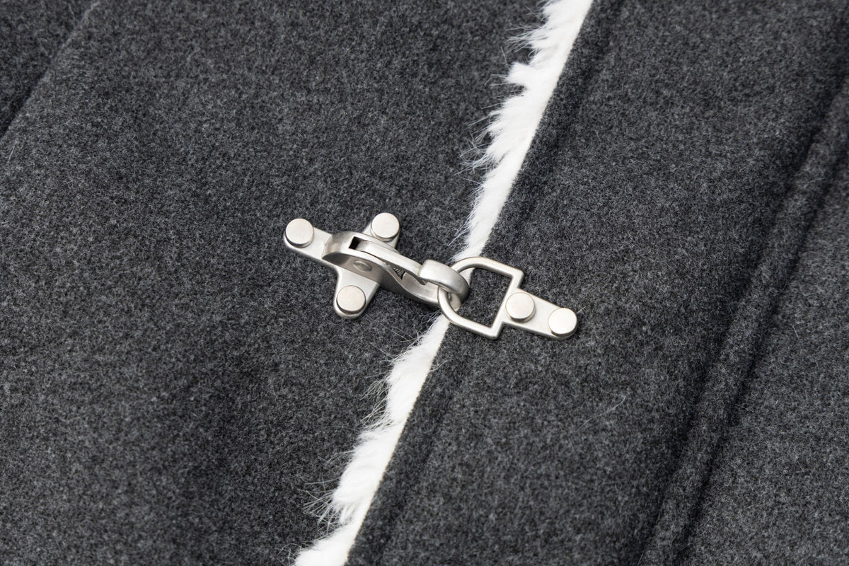 Men's Shearling Bomber Jacket – Dark Grey Faux Fur Collar & Clasp Front