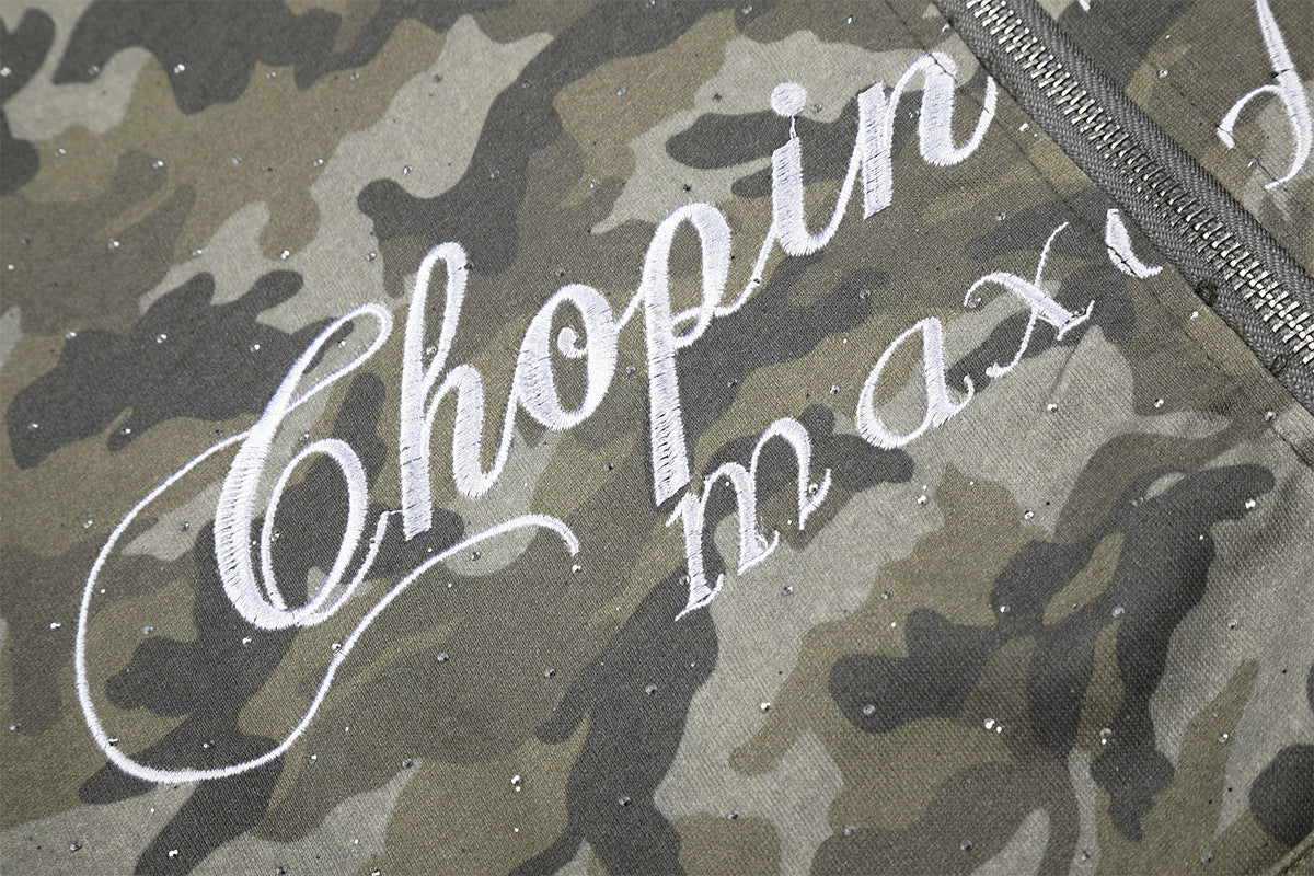 Sweat à capuche zippé camouflage – Sweat oversize camouflage scintillant entièrement zippé avec