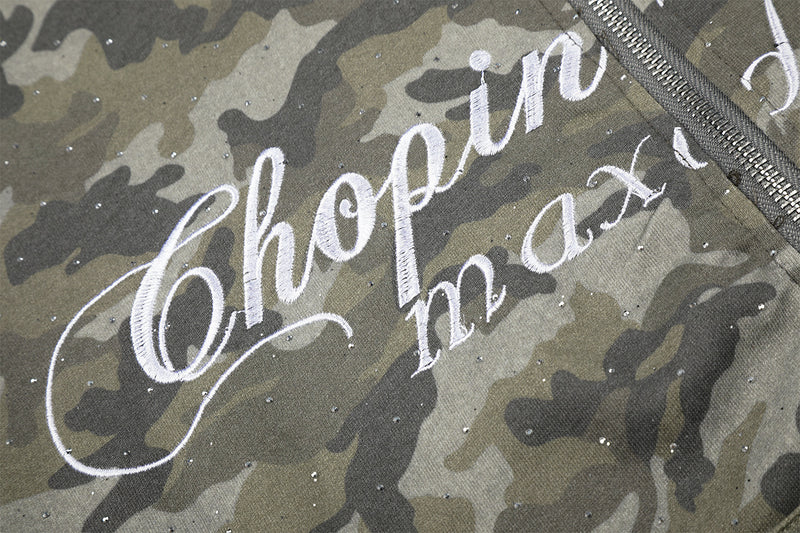 Sweat à capuche zippé camouflage – Sweat oversize camouflage scintillant entièrement zippé avec