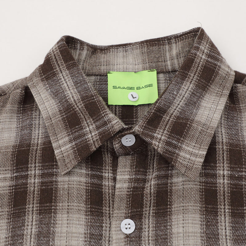 Oversized Plaid Short Sleeve Shirt with Embroidered Script Graphic