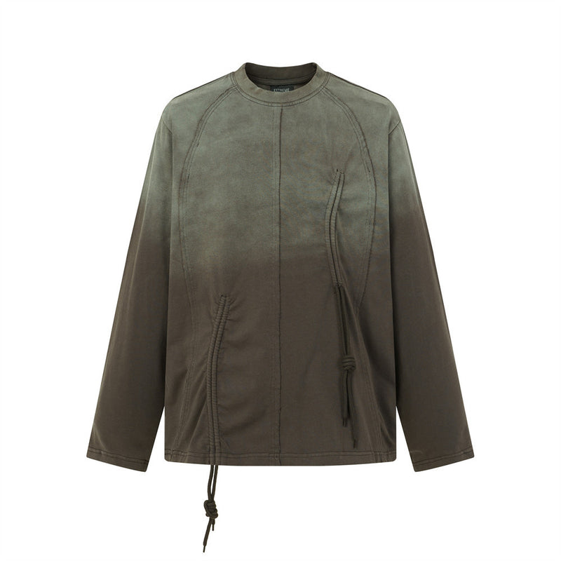 Top homme à manches longues délavé et déconstruit, à cordons de serrage – Chemise streetwear punk