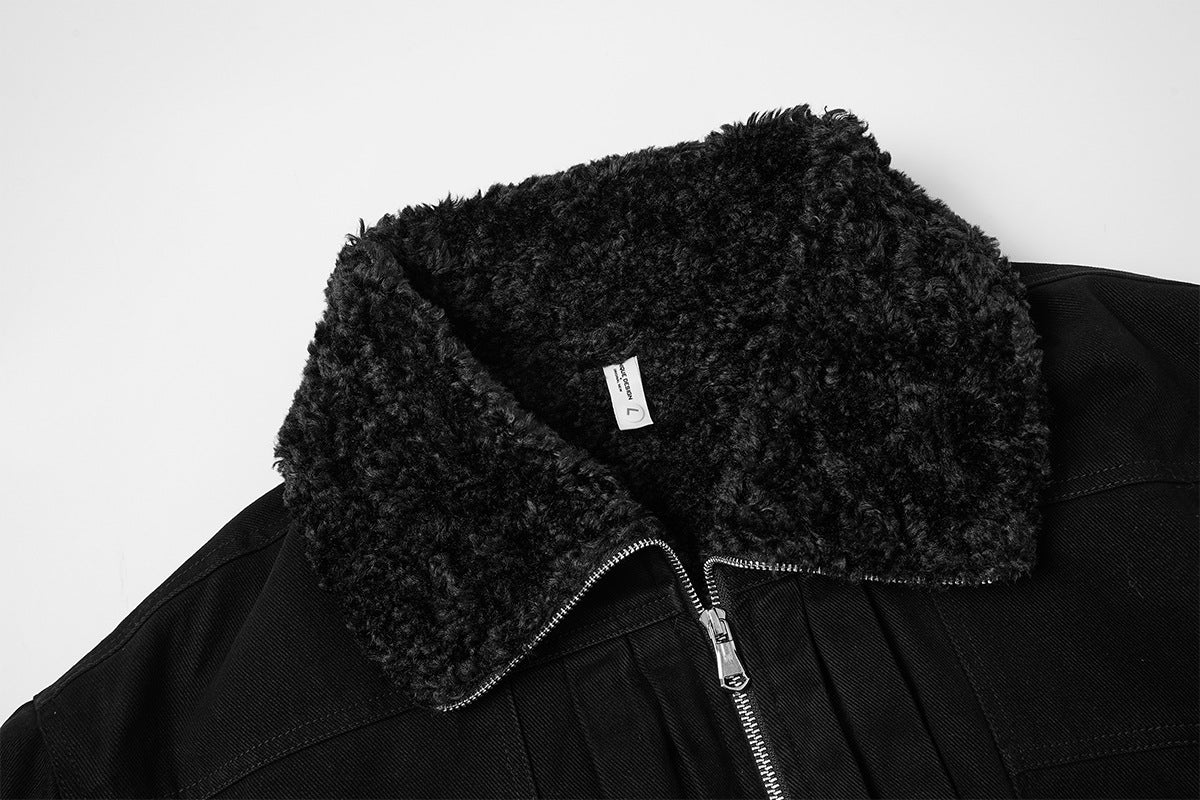 Retro Washed Cotton Bomber Jacket with Sherpa Collar