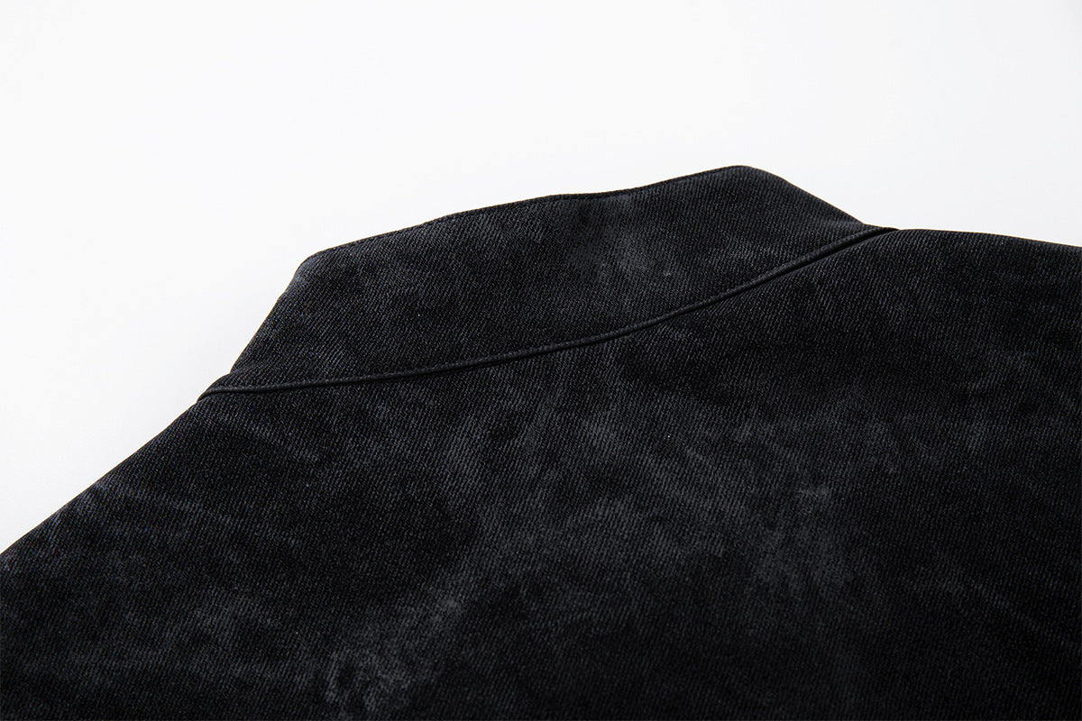 Double-Breasted Stand Collar Jacket – Vintage Washed Black