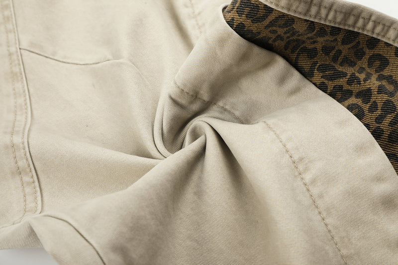 Pantalones de pierna ancha con paneles de estampado de leopardo – Pantalones banana de corte relajado