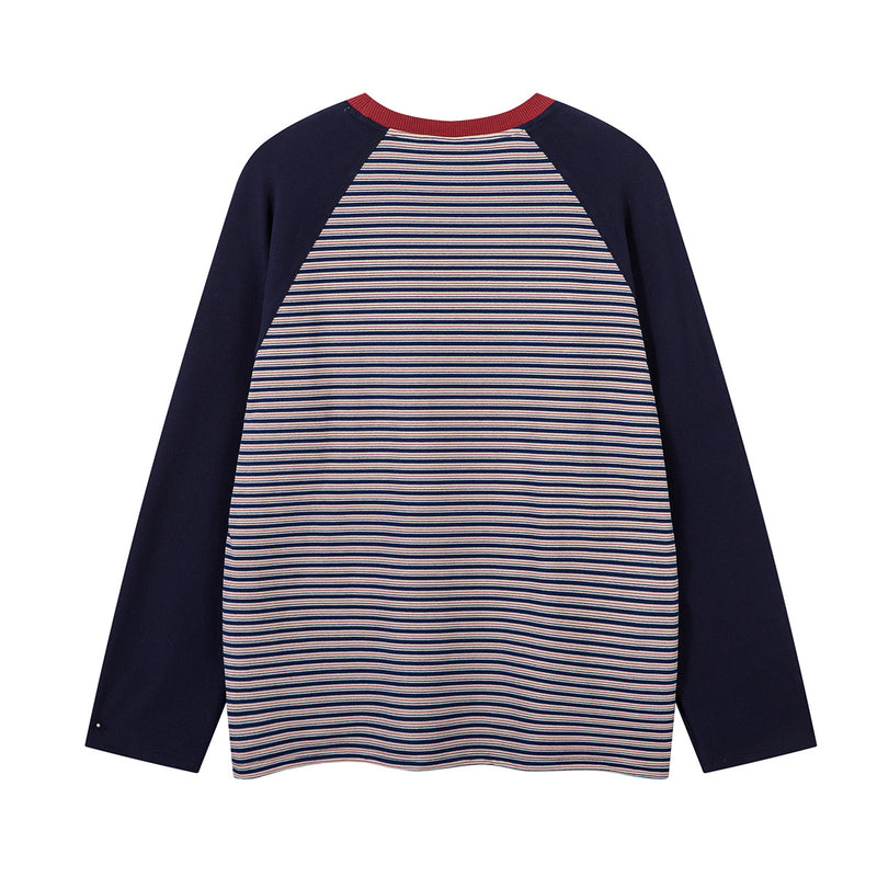 Striped Raglan Long Sleeve Shirt – Colorblock Contrast Sleeve Crewneck Tee