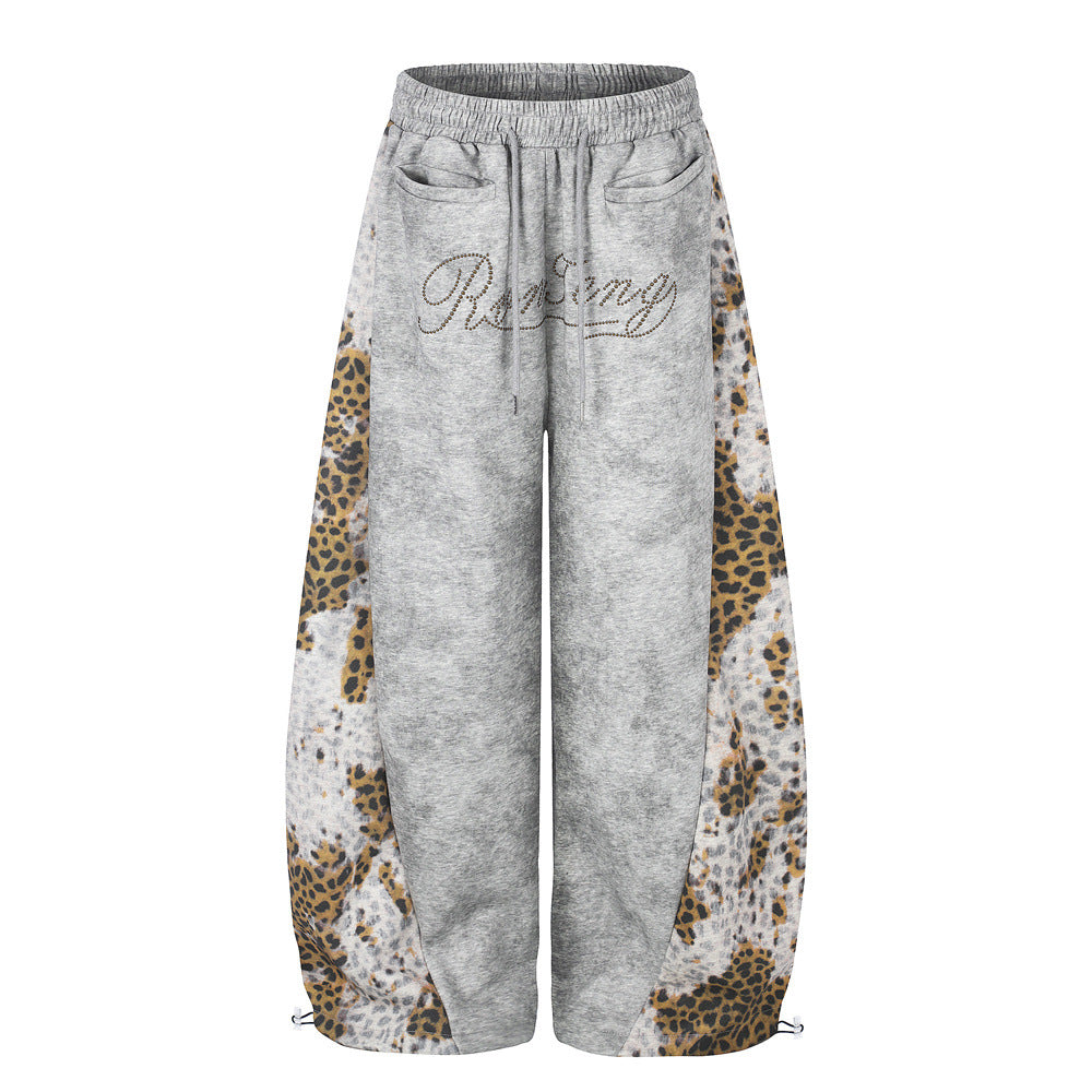Tie-Dye Leopard Print Patchwork Wide-Leg Sweatpants