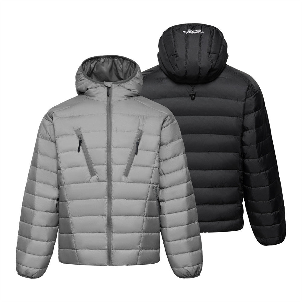 Men's Hooded Puffer Jacket – Zip-Up Quilted Down Coat with Multi-Pocket Design