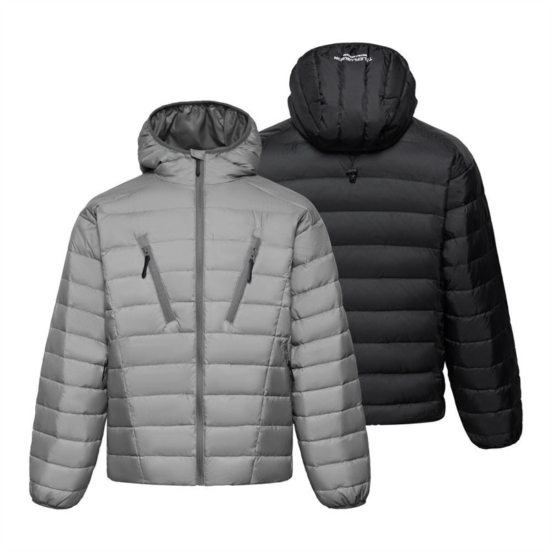 Men's Hooded Puffer Jacket – Zip-Up Quilted Down Coat with Multi-Pocket Design