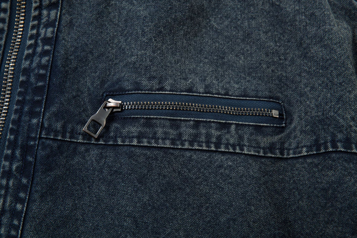 Oversized Washed Denim Jacket – Boxy Belted Hem, Acid-Wash Workwear Style