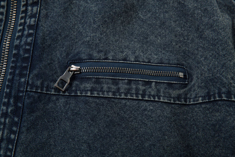 Oversized Washed Denim Jacket – Boxy Belted Hem, Acid-Wash Workwear Style