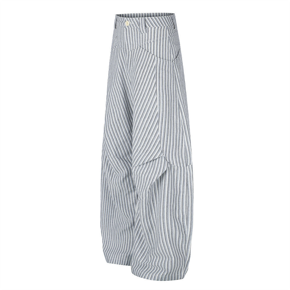 Pantalon à rayures et jambes larges – Taille haute déconstruite, bas incurvé