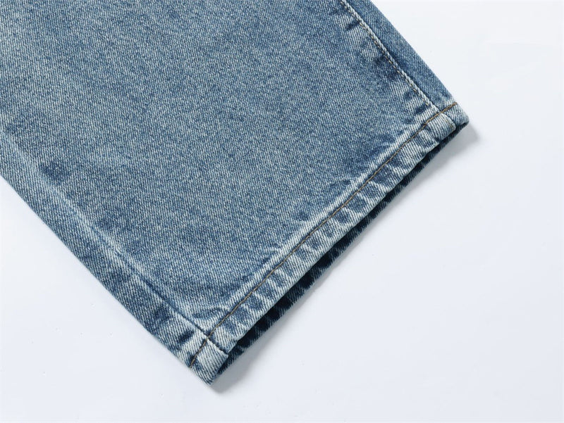 Men's Patchwork Wide-Leg Jeans – Straight Fit Streetwear Denim with Contrast