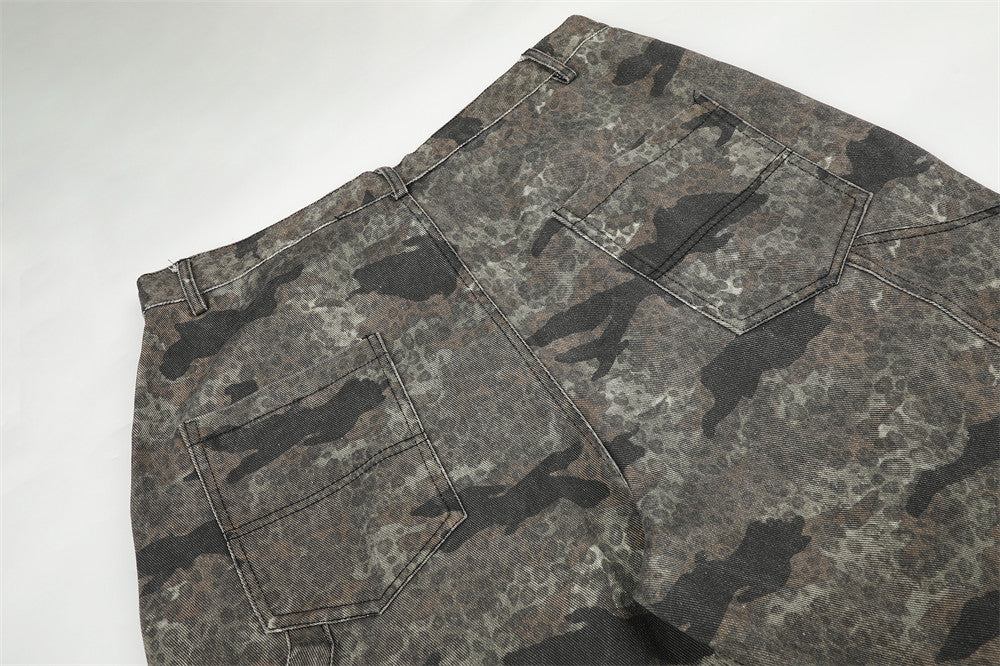 Camo-Cargohose – Wide Leg mit kontrastierendem Panel, Streetwear-Hose