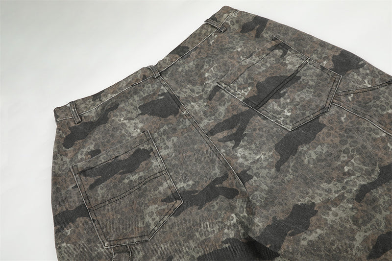 Camo-Cargohose – Wide Leg mit kontrastierendem Panel, Streetwear-Hose