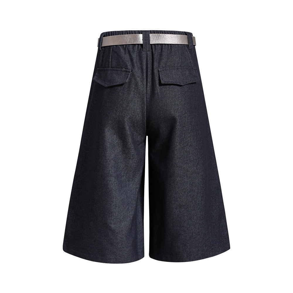 Wide-Leg Pleated Cropped Shorts with Belt – Men's Relaxed Fit