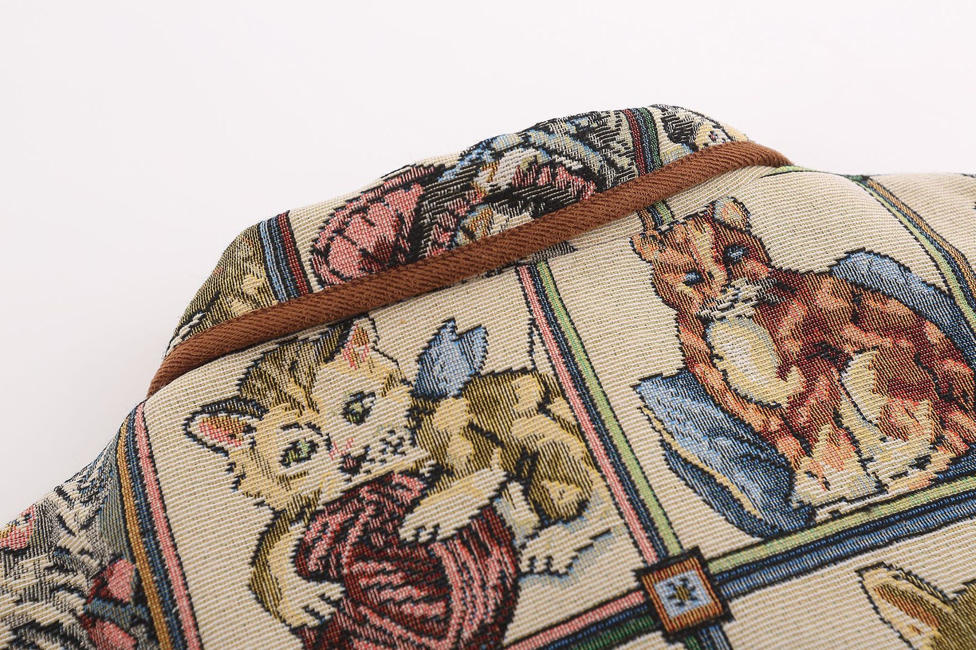 Vintage Cat Jacquard Tapestry Jacket – Retro American Cartoon Print Outerwear