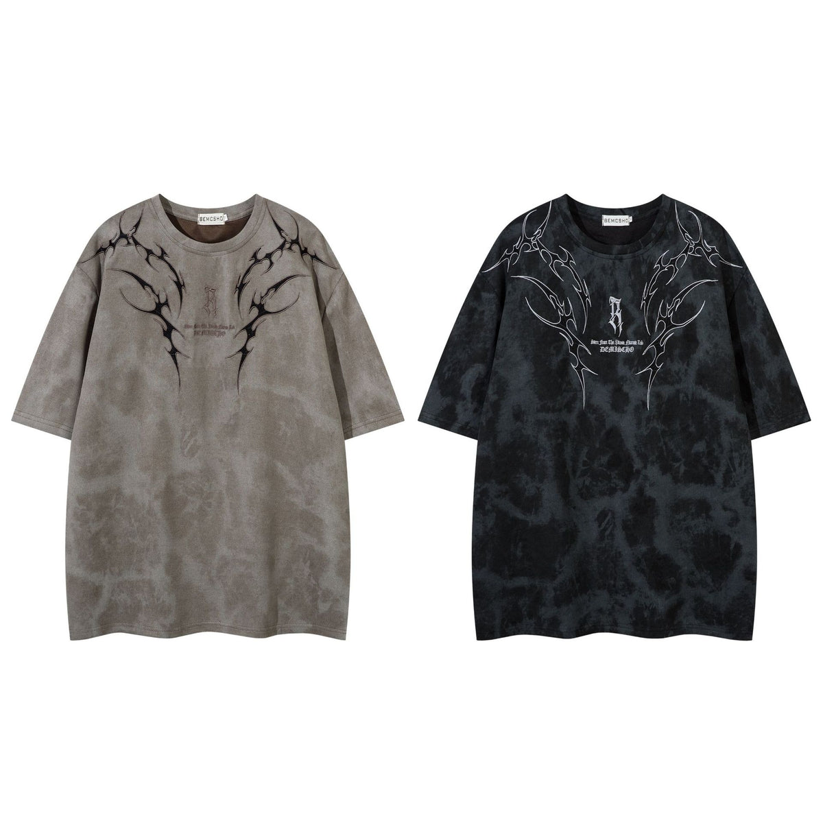 Tribal Thorn Graphic Acid Wash Oversized T-Shirt Men