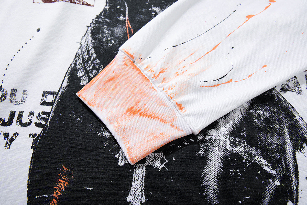 MFOUR Doberman Graphic Long Sleeve Shirt – Streetwear Paint Splatter Tee