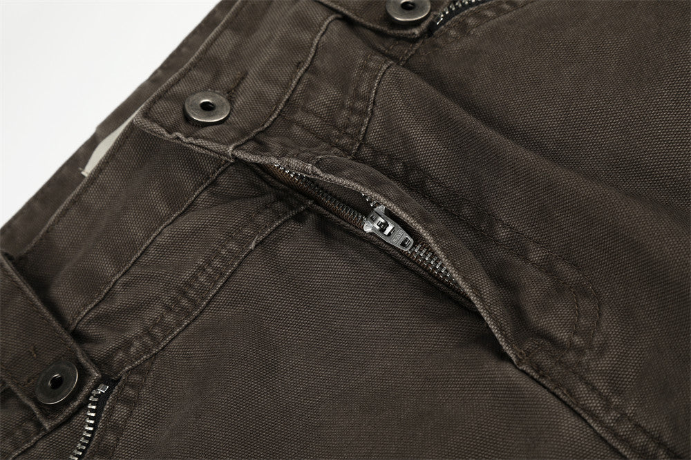 Wide-Leg Zip Pocket Pants – Vintage Washed Flare Trousers