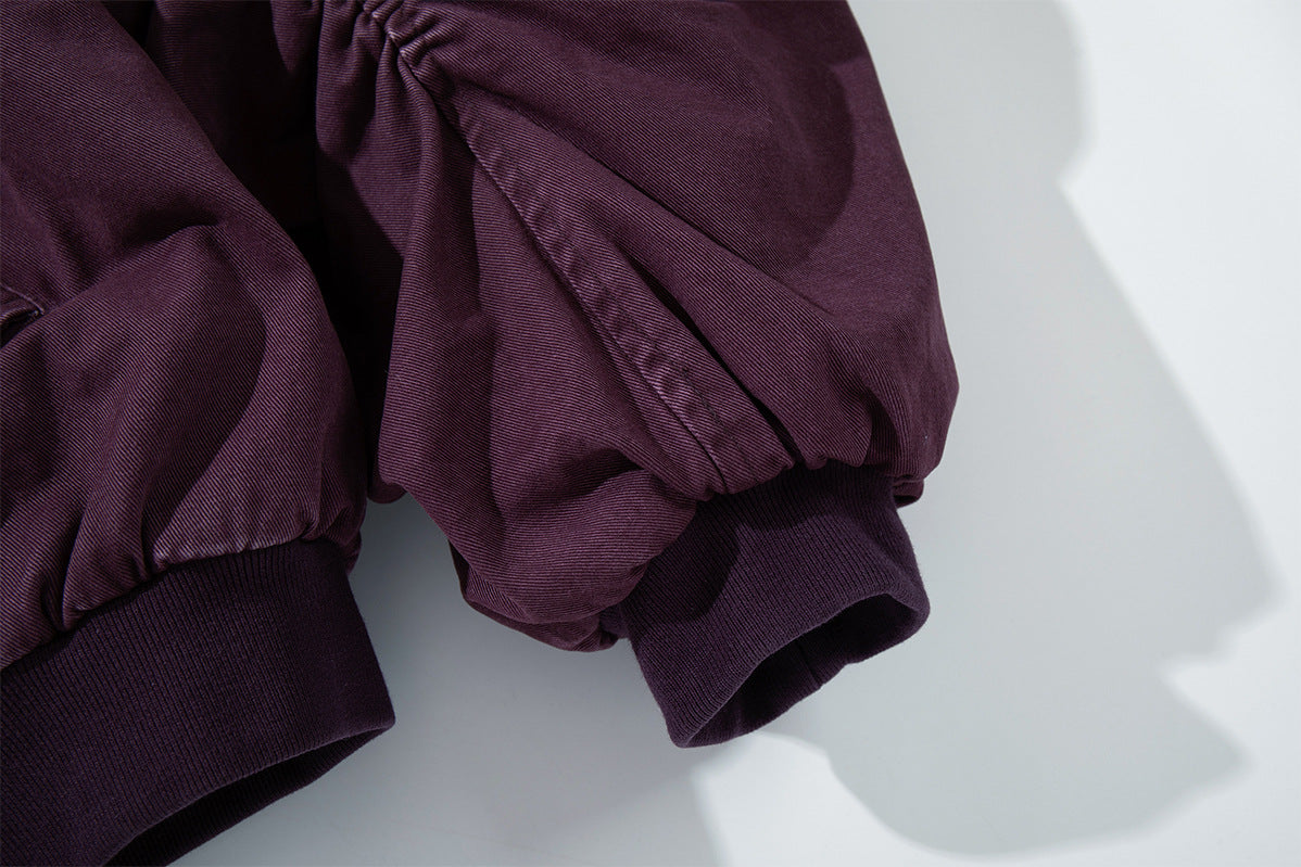 Oversized Bomber Jacket with Ruched Sleeves and Buckle Detail