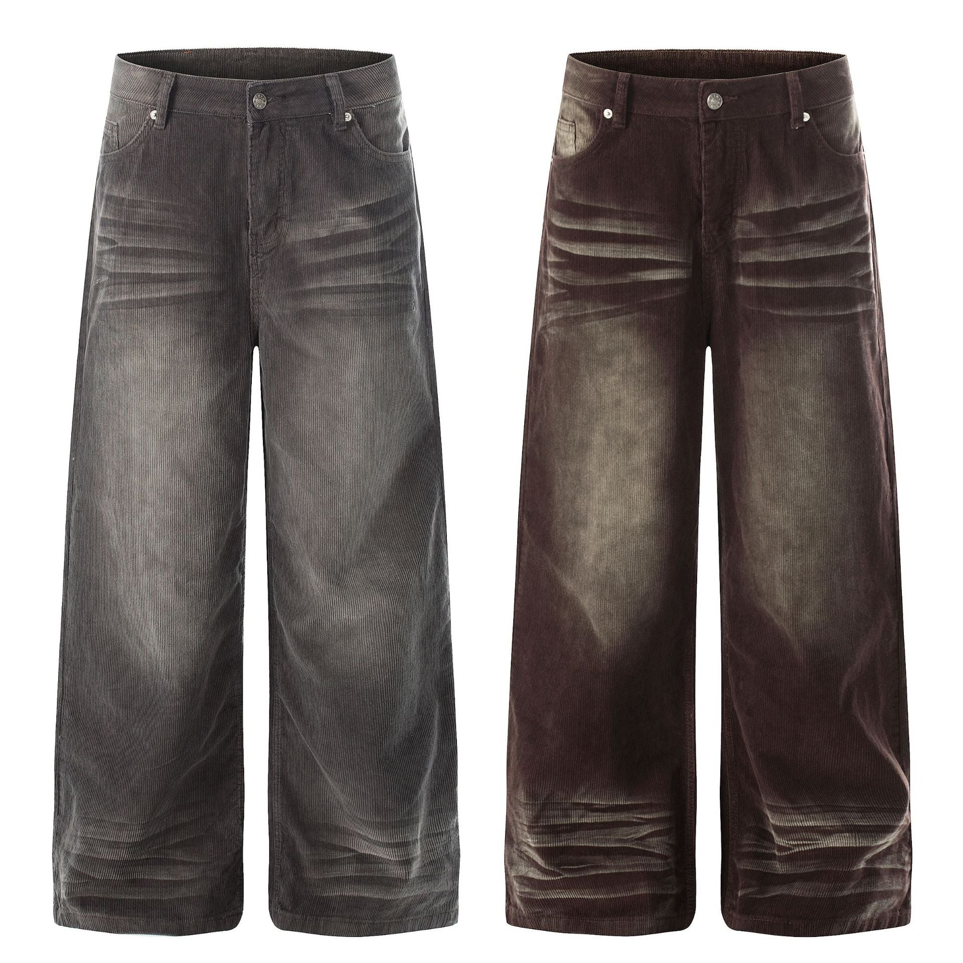Men's Wide-Leg Corduroy Pants – Vintage Washed Relaxed Fit