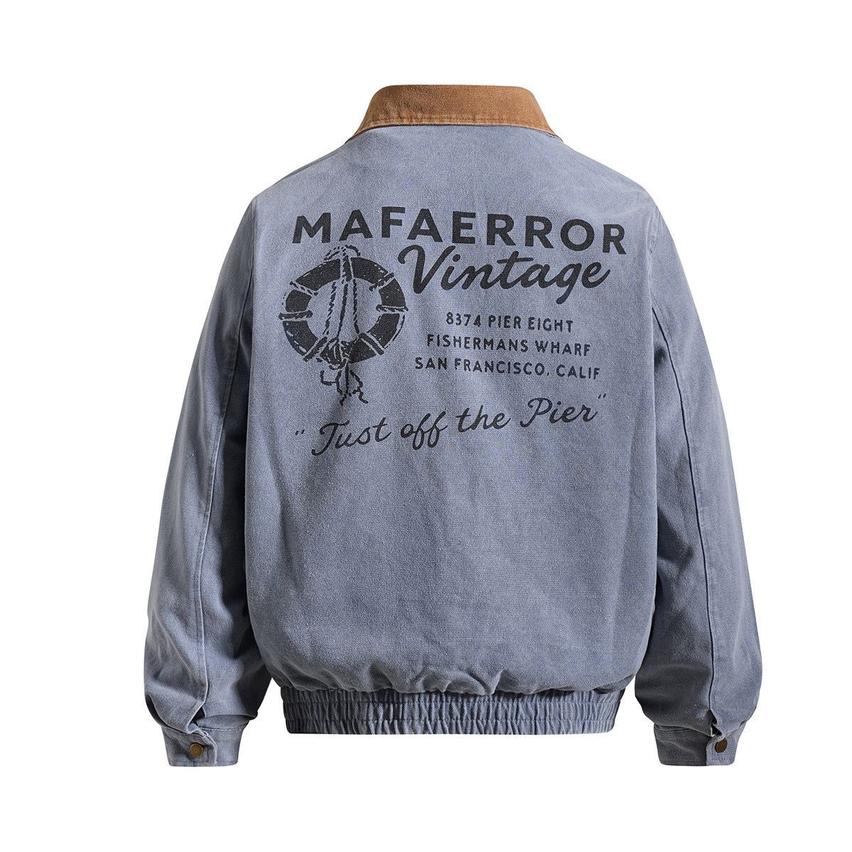 Chaqueta de lona lavada workwear con cuello de pana – Estilo barn de corte cuadrado