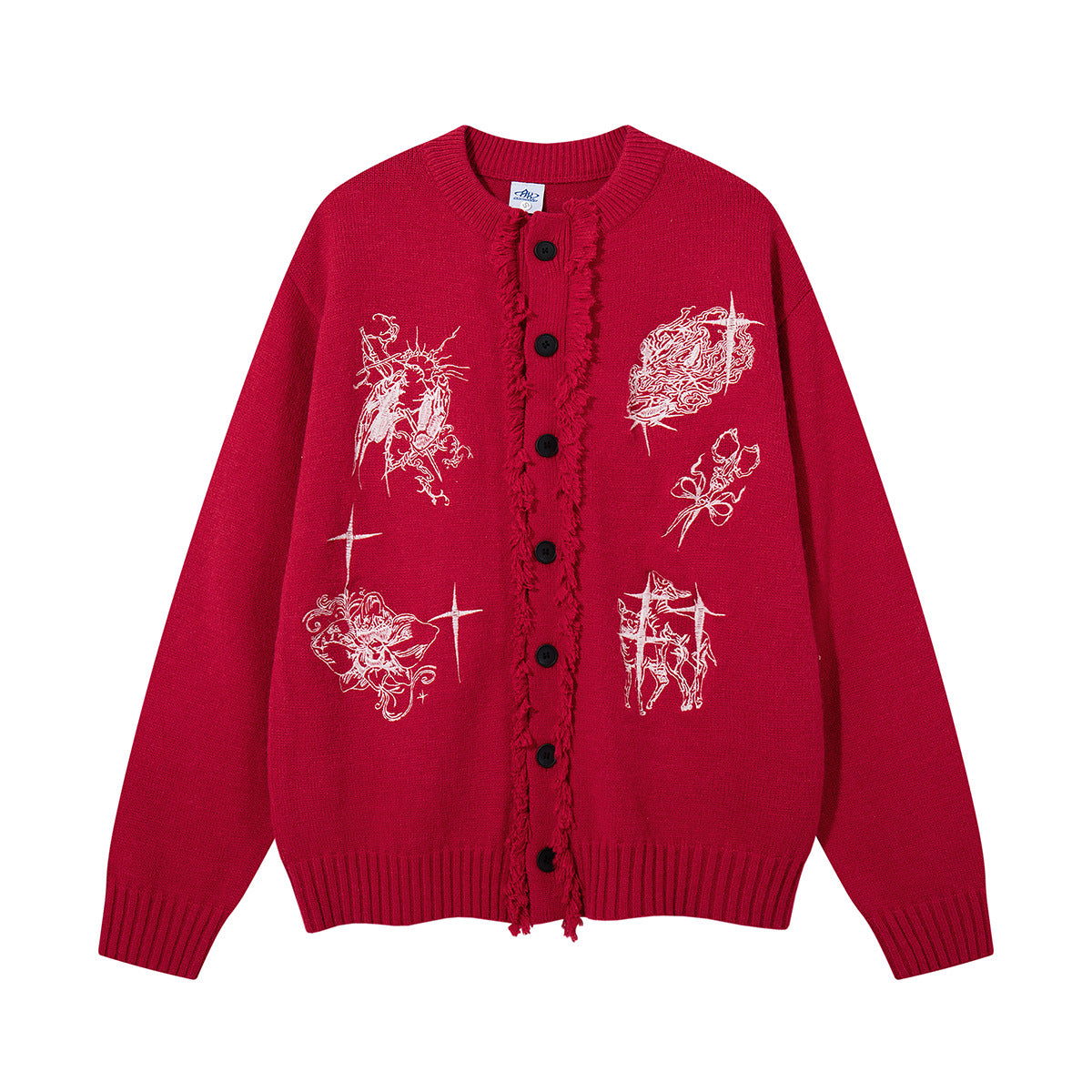 Gothic Embroidered Fringe Knit Cardigan Sweater – Oversized Button-Up