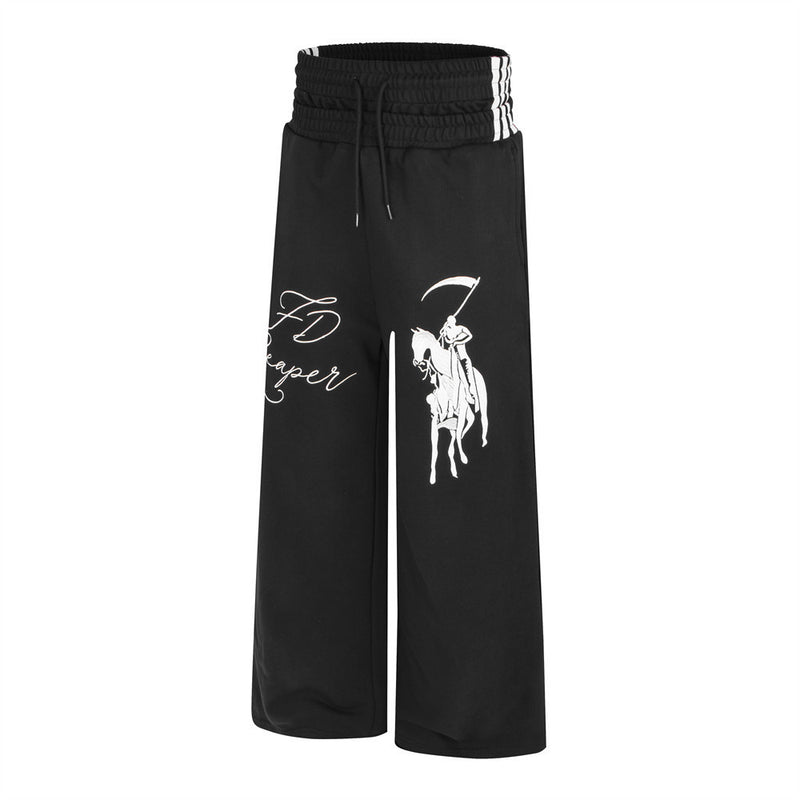 Wide-Leg Sweatpants with Grim Reaper Graphic & Double Waistband