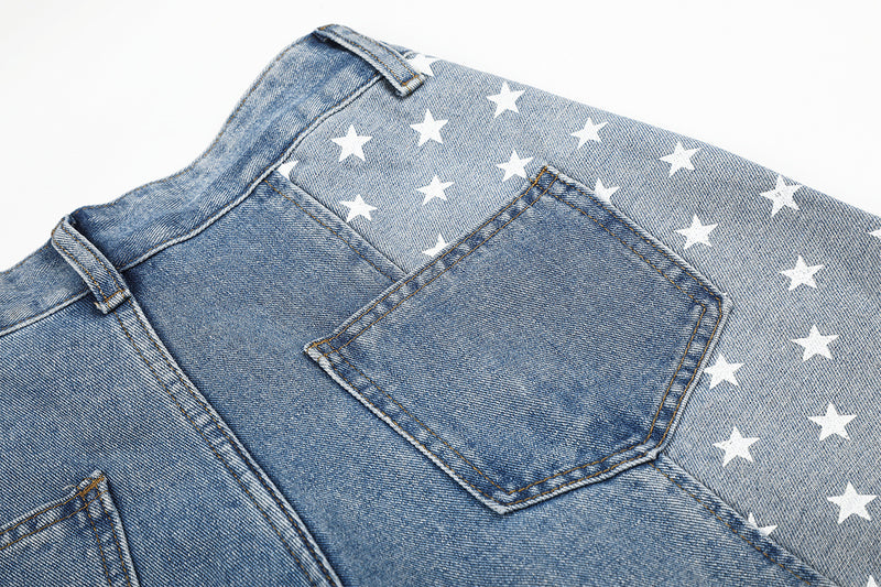 Baggy-Jeans mit weitem Bein – Denimhose mit Stern- und Streifen-Patchwork