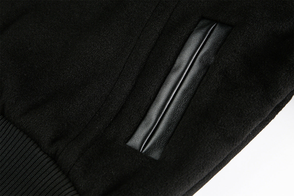 Blouson bomber varsity – Corps noir en mélange de laine et manches en simili cuir