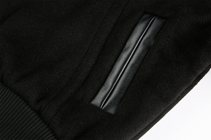 Blouson bomber varsity – Corps noir en mélange de laine et manches en simili cuir