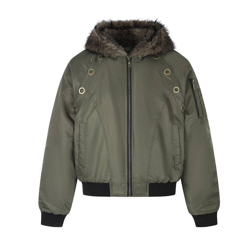 Bomber Jacket with Hoodie Faux Fur Lined Flight Jacket