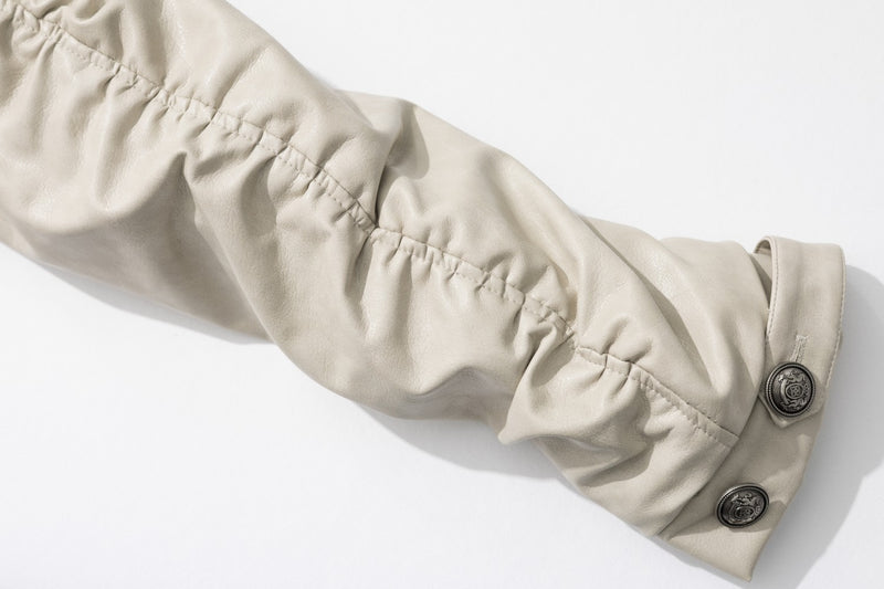 Veste matelassée en similicuir avec col en fausse fourrure et boutons croisés