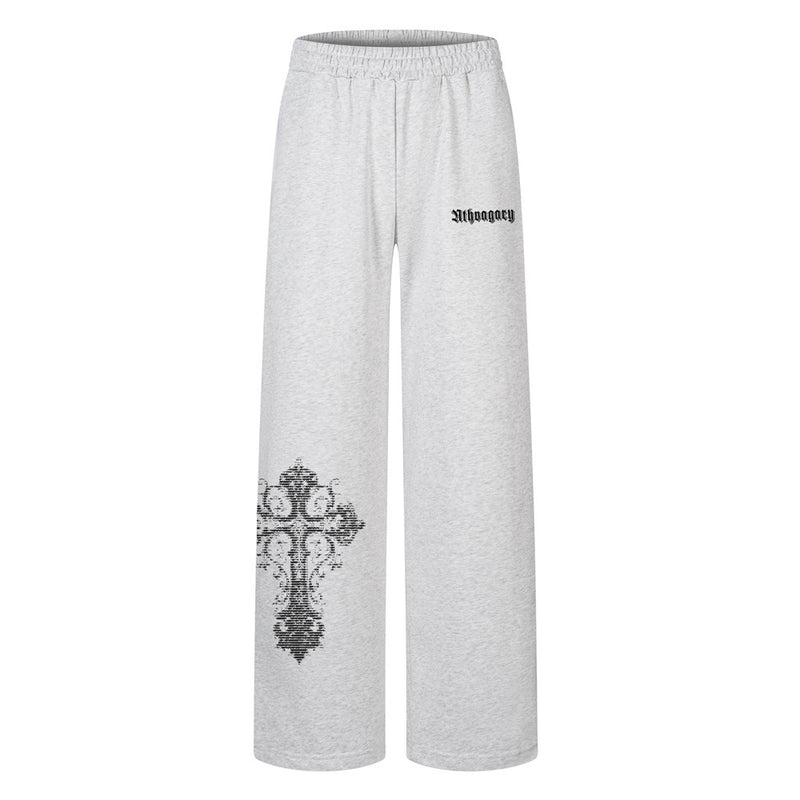Sweatpants mit gotischem Kreuz-Print und weitem Bein – lockere Streetwear-Hose