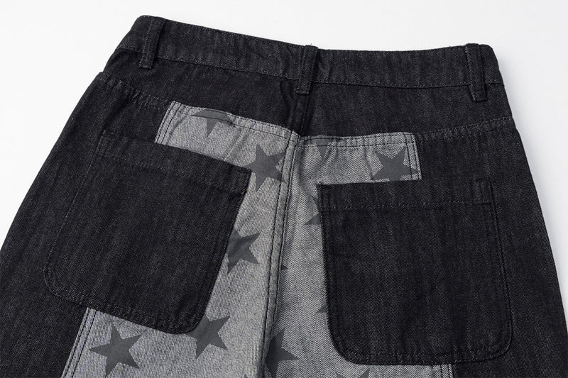 Jean noir super baggy – Denim large à empiècements et imprimé étoiles