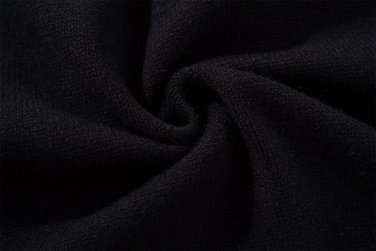 Zip Up Hoodie Black Knit Oversized Full-Zip Sweater Hoodie