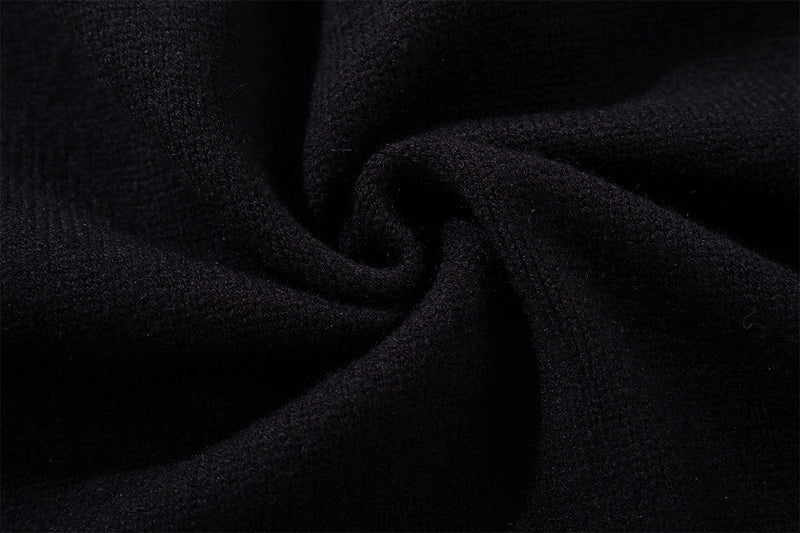 Zip Up Hoodie Black Knit Oversized Full-Zip Sweater Hoodie