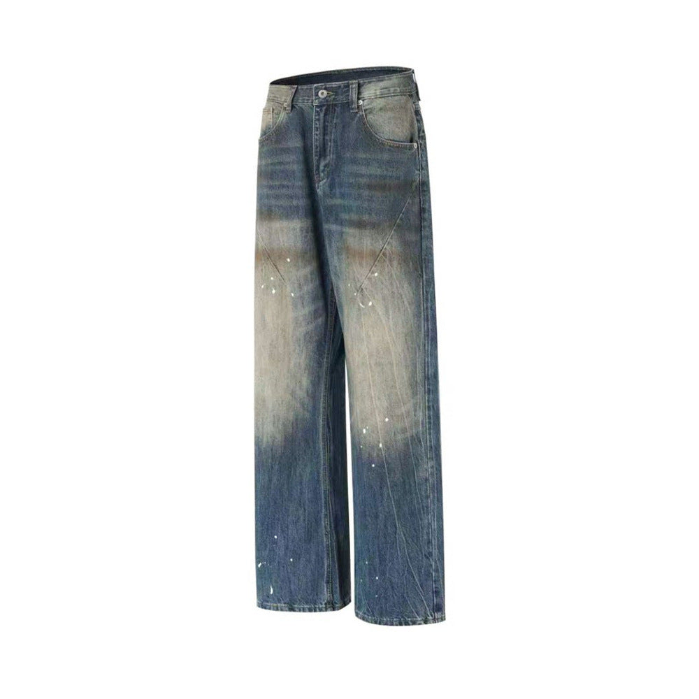 Baggy Jeans with Designs – Men's Vintage Distressed Wide-Leg Denim Pants