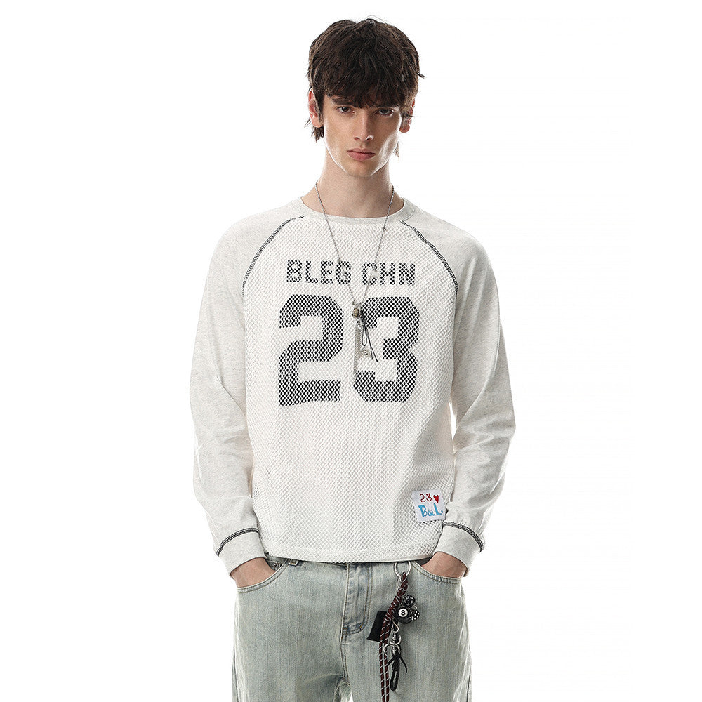 Men's Long Sleeve Tee Shirts – Number 23 Mesh Graphic Raglan Top