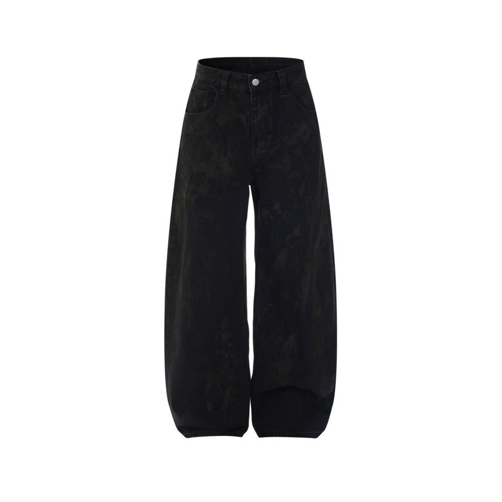 Men Black Baggy Jeans – Tie-Dye Washed Wide-Leg Denim Pants