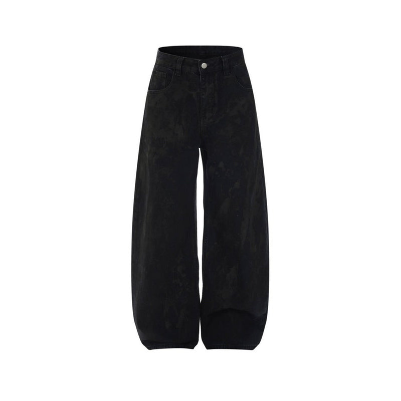 Men Black Baggy Jeans – Tie-Dye Washed Wide-Leg Denim Pants