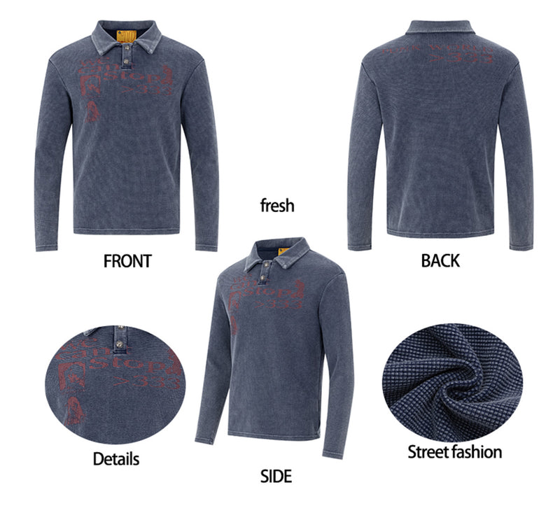 Polo manches longues – T-shirt graphique de créateur en maille gaufrée délavée