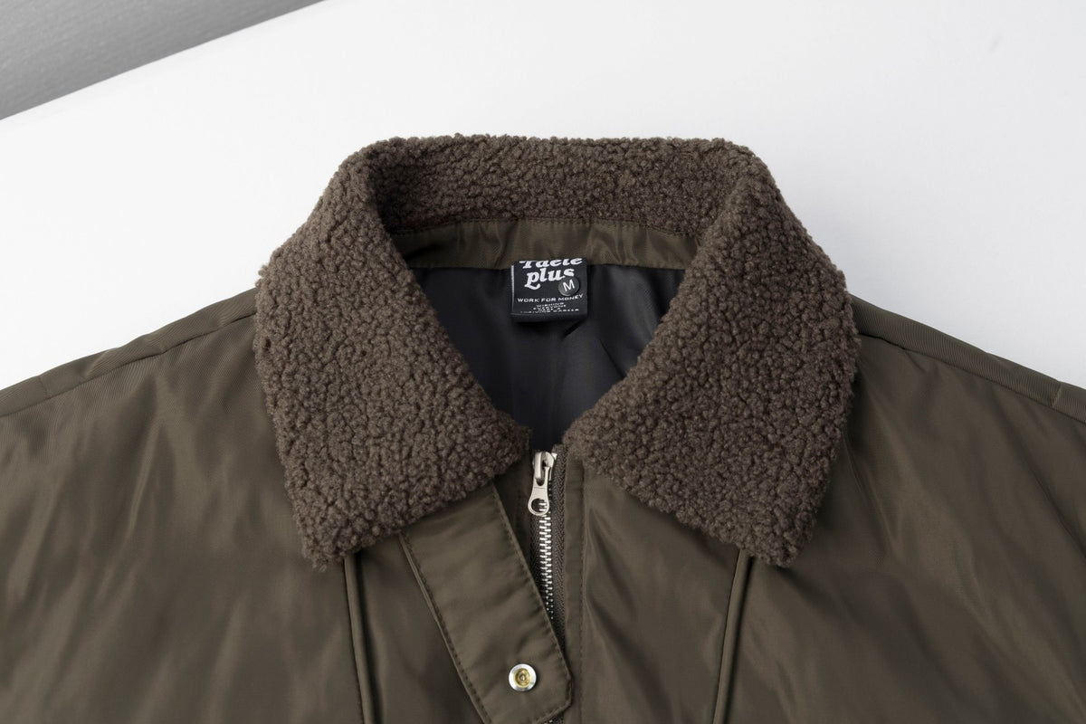 Sherpa Collar Padded Bomber Jacket – Olive Green / Black